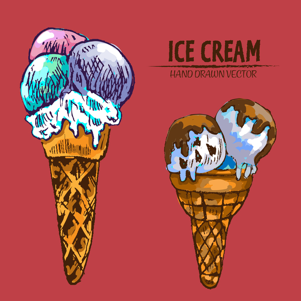 Retro ice cream hand drawing vectors material 06