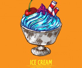 Retro ice cream hand drawing vectors material 07