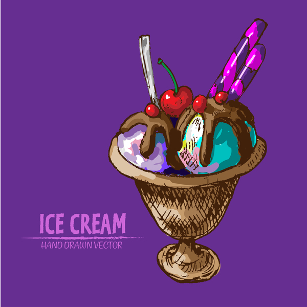 Retro ice cream hand drawing vectors material 08