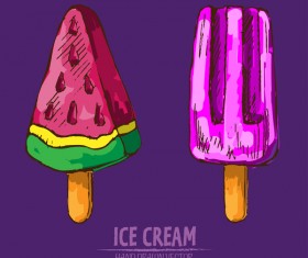 Retro ice cream hand drawing vectors material 09