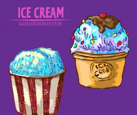 Retro ice cream hand drawing vectors material 10