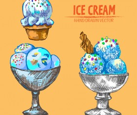 Retro ice cream hand drawing vectors material 12