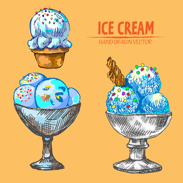 Retro ice cream hand drawing vectors material 12