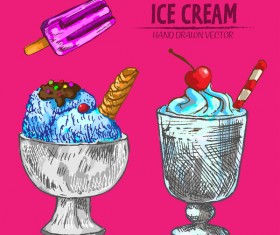 Retro ice cream hand drawing vectors material 13