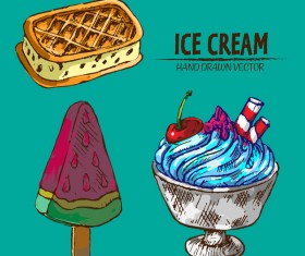 Retro ice cream hand drawing vectors material 14