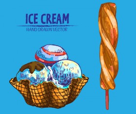 Retro ice cream hand drawing vectors material 17