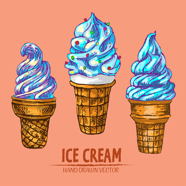 Retro ice cream hand drawing vectors material 18