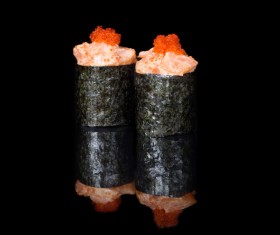 Sashimi with sushi and black background Stock Photo 02