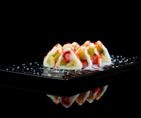 Sashimi with sushi and black background Stock Photo 03