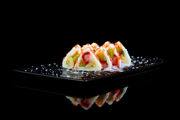 Sashimi with sushi and black background Stock Photo 03