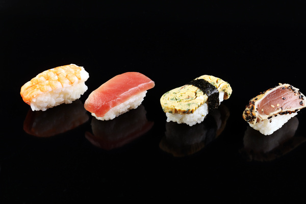 Sashimi with sushi and black background Stock Photo 05