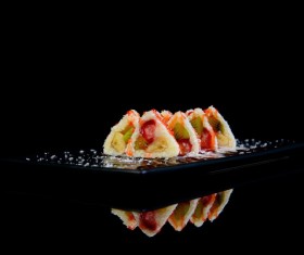 Sashimi with sushi and black background Stock Photo 06