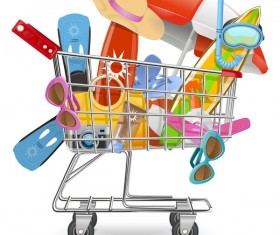 Shopping cart with travel elements vector