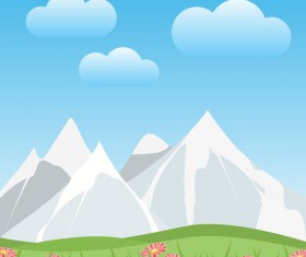 Snow mountain with spring vector background