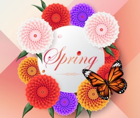 Spring circle card with butterfly vector