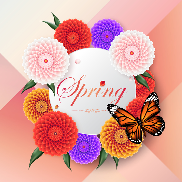 Spring circle card with butterfly vector