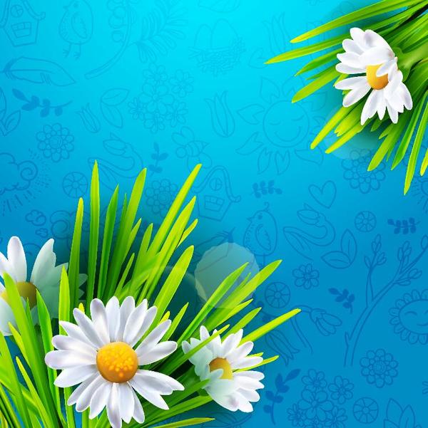 Spring flower with hand drawn pattern vector