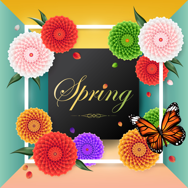 Spring frame with butterfly vector 02