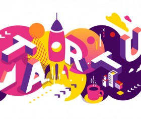 Startup 3d business words illustration vector