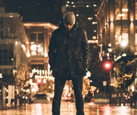 Stylish man posing in cold weather Stock Photo