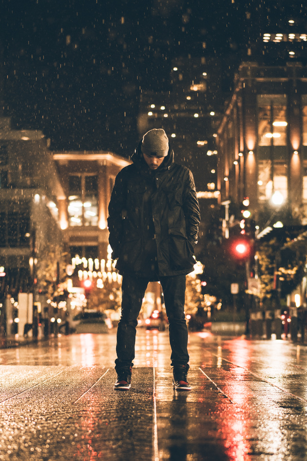 Stylish man posing in cold weather Stock Photo