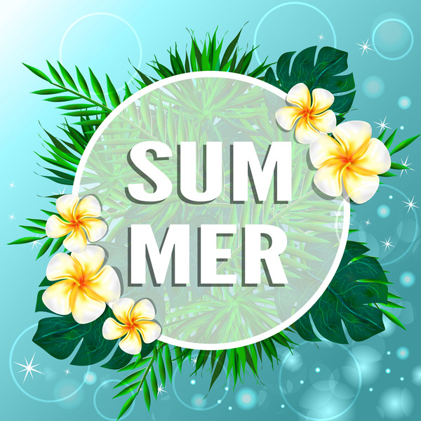 Summer background with tropical flowers vector