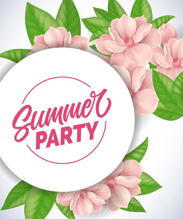 Summer party flyer with ping flower vector