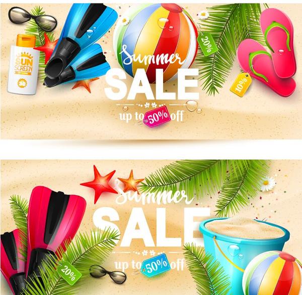 Summer sale banner design vectors set 01