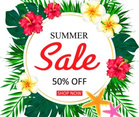 Summer sale concept background with tropical flowers vector 01