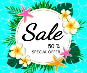 Summer sale concept background with tropical flowers vector 02