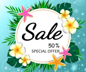 Summer sale concept background with tropical flowers vector 03