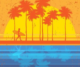 Sunset with beach vector background