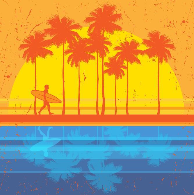 Sunset with beach vector background