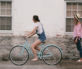 The cyclists girlfriend Stock Photo