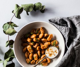 Traditional snack with cakes and milk Stock Photo