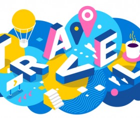 Travel 3d business words illustration vector