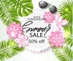 Tropical flower with summer sale background vector