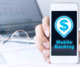 Use smartphone to login online banking Stock Photo 01