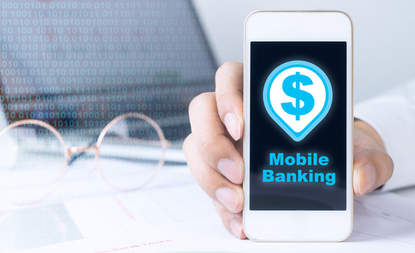 Use smartphone to login online banking Stock Photo 01