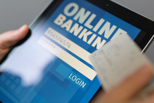 Use smartphone to login online banking Stock Photo 02