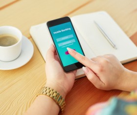 Use smartphone to login online banking Stock Photo 04