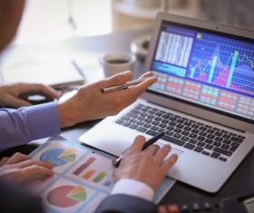 Using Tablet PC for Business Data Analysis Stock Photo 02