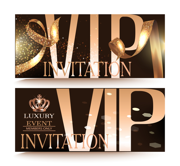 VIP Party banners with gold ribbon vectors