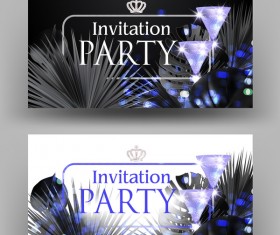 VIP invitation banners with monochrome tropical leaves vector