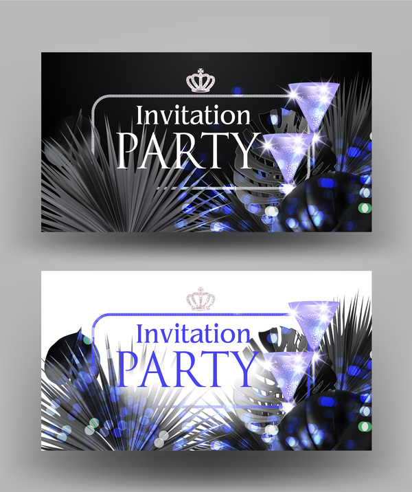 VIP invitation banners with monochrome tropical leaves vector