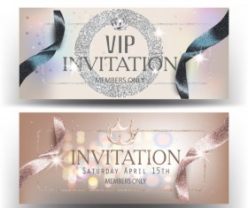 VIP invitation banners with ribbons and luxurious elements vector