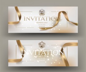 VIP invitation card with gold frame and ribbons vector