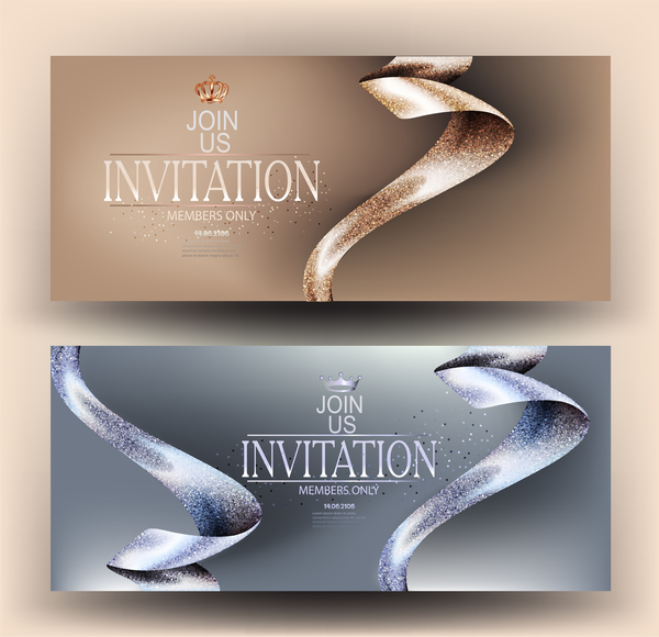 VIP invitation cards with beautiful ribbons vector