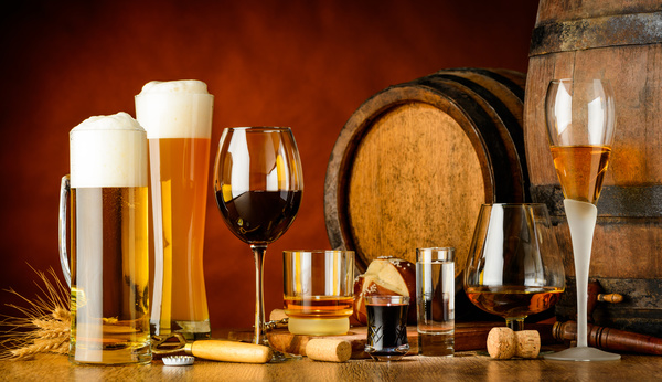 Various taste beer and wine barrels Stock Photo