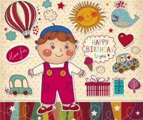 Vintage birthday elements vector material